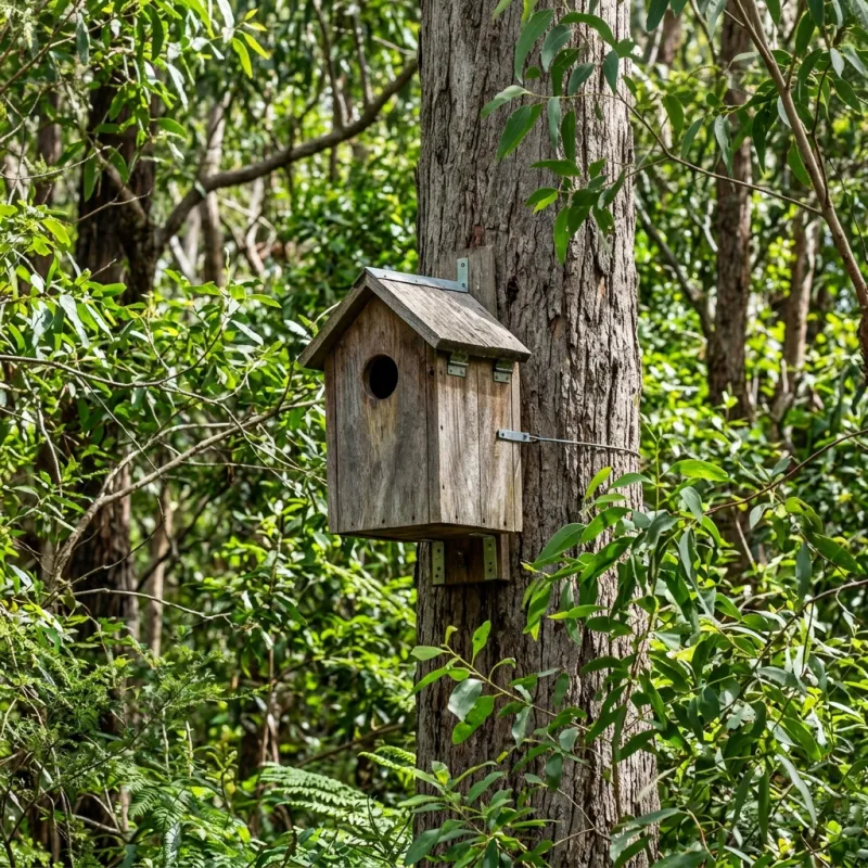 Animal nesting box installed as a humane alternative to a Marcus Hill roof cavity