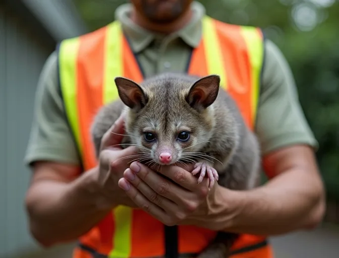 Animal handler safely recovering a deceased possum in Marcus Hill